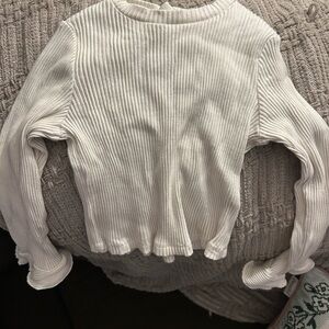 H&M Cream Glittery Ribbed Top with Flare Ruffle Sleeves